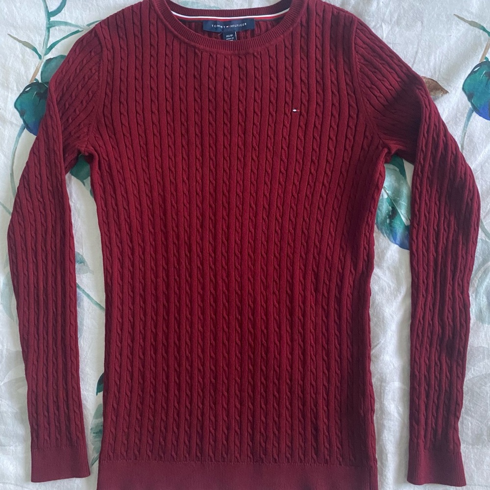 Tommy Hilfiger Cable Knit Crewneck Sweater - Red